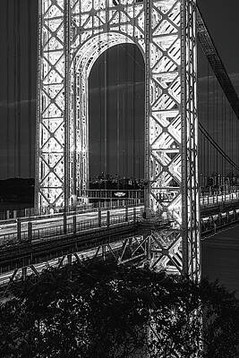 Wall Art featuring the photograph GW Bridge The Illuminated Gateway BW #1 by Susan Candelario