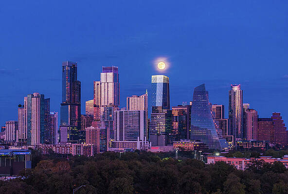 Moonrise Over City Skyline Wall Art