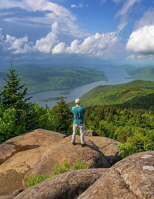 Wall Art featuring the photograph Hiker On Black Mountain Overlooking Lake George, New York State, USA #1 by Miroslav Liska