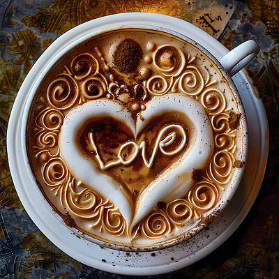 Wall Art featuring the digital art Intricate_coffee_art_as_the_word_Love_2 #2 by Andre Petrov
