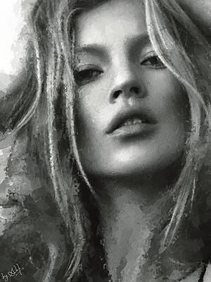 Wall Art featuring the painting Kate Moss Vintage Portrait by Gradify Creations
