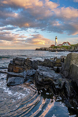Maine Wall Art featuring the photograph Last Light At Portland Head.  #1 by Jeff Sinon