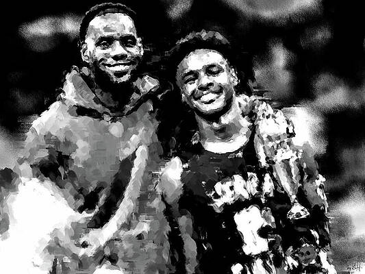 Sports Wall Art featuring the digital art LeBron Was After Bronny Got Drafted To The Lakers BW by Gradify Creations