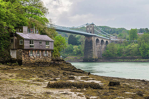 Sky Wall Art featuring the photograph Menai Straits Suspension Bridge 3 by Shirley Mitchell