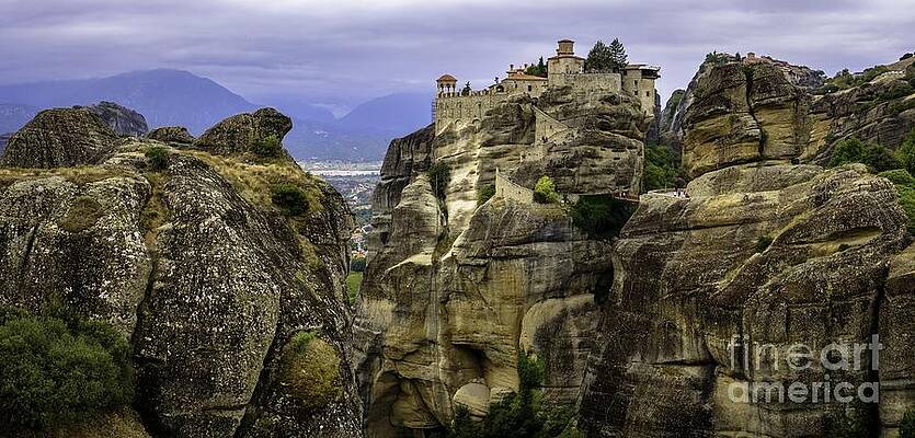 Greece Wall Art featuring the digital art Meteora Sunset View by Antonios Valamontes