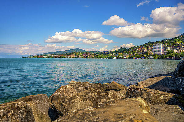 Wall Art featuring the photograph Montreux, Switzerland, With Hillside Buildings And Lake Geneva #1 by Miroslav Liska