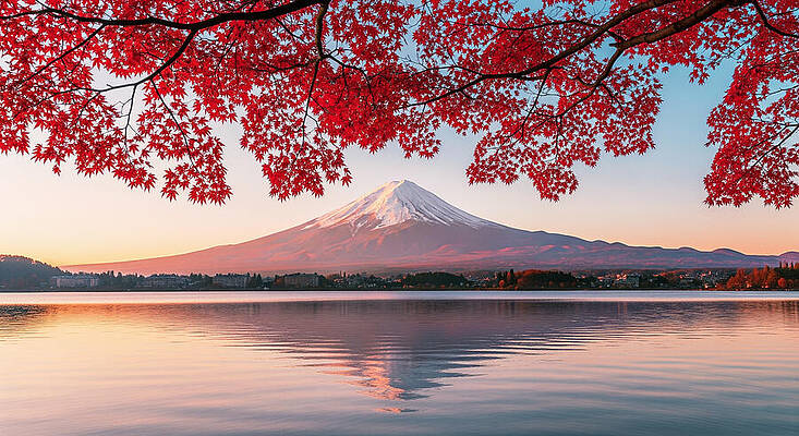 Mount Fuji with Autumn Leaves Wall Art