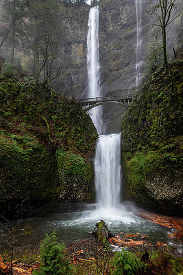 Majestic Waterfall with Bridge Wall Art
