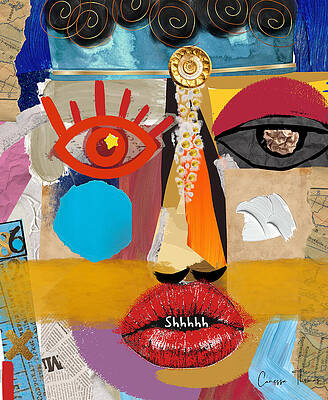Vibrant Abstract Collage with Eyes Print