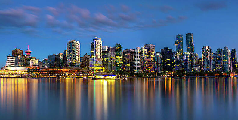 Wall Art featuring the photograph Night Skyline Of Vancouver Downtown From Stanley Park #1 by Miroslav Liska