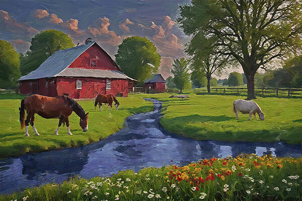 Tree Digital Art - Painting Of A Solitary Countryside Farm by Nature Oil Painting