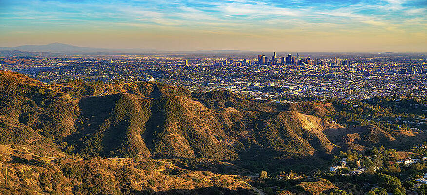 Wall Art featuring the photograph Panorama Of Griffith Observatory And Los Angeles Skyline At Sunset #1 by Miroslav Liska