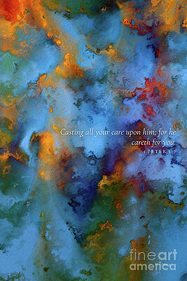 Anxious Painting - 1 Peter 5 7 Bible Verse Wall Art, Casting All Your Care Upon Him by Mark Lawrence
