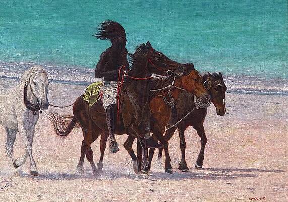 Wall Art featuring the painting Pink Sand Rider - Harbour Island, Bahamas by Ritchie Eyma