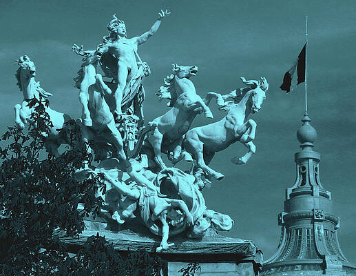 Teal Photograph - Quadriga Statue - Grand Palais #1 by Ron Berezuk