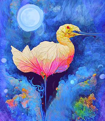 Bird Wall Art featuring the mixed media Rosette Spoonbill Abstract #1 by David McKinney