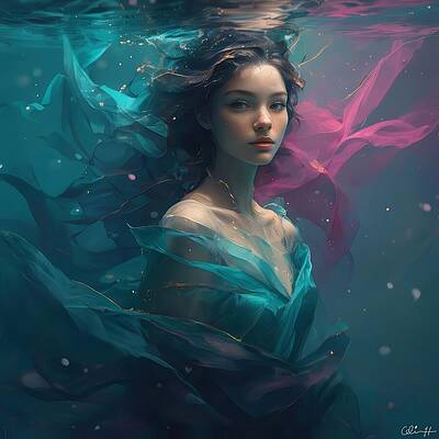 Ethereal Woman in Flowing Fabrics Wall Art