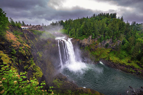 Sky Photograph - Snoqualmie Falls With Lush Greenery And Mist In Washington State, USA #1 by Miroslav Liska