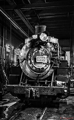 Train Photograph - Steam Engine Repairs Chama, NM In BW #1 by Rene Vasquez