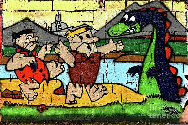 Graffito Wall Art featuring the digital art Street Art #11 - The Flintstones by Antonios Valamontes