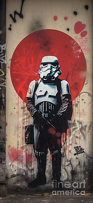 Graffito Wall Art featuring the digital art Street Art #20 - Imperial Stormtrooper by Antonios Valamontes
