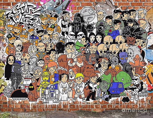 Graffito Wall Art featuring the digital art Street Art #18 - Star War Mural by Antonios Valamontes