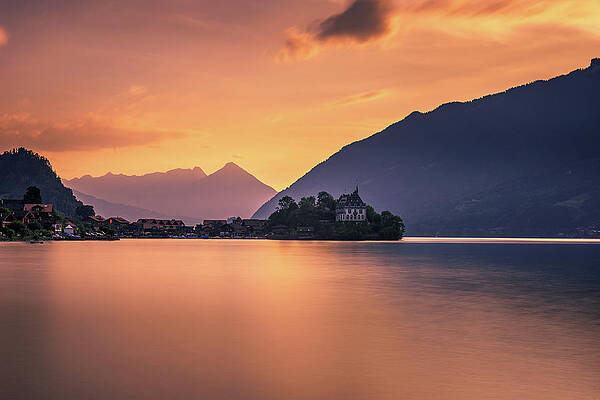 Photograph - Sunset Above Iseltwald Peninsula And Former Castle In Switzerland #1 by Miroslav Liska