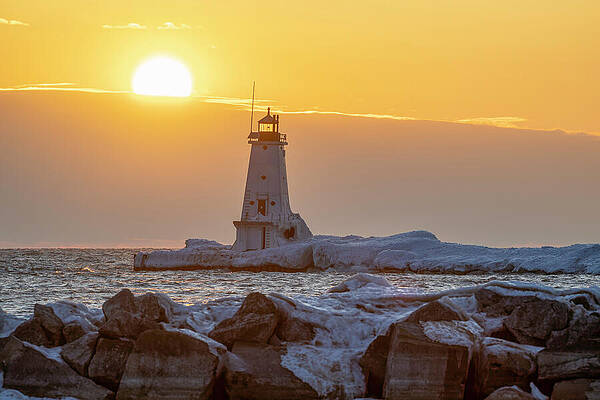 Architecture Wall Art featuring the photograph Sunset At The Ludington North Pier Light #1 by Michael Collins