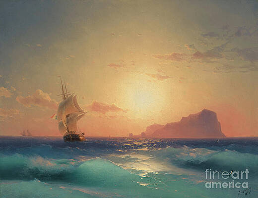 Wall Art featuring the digital art Sunset Over Ischia #1 by Antonios Valamontes