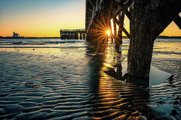 Maine Wall Art featuring the photograph Sunset Under The Pier #1 by Jeff Sinon