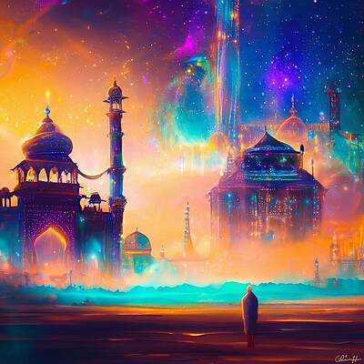 Fantasy Wall Art featuring the digital art The City In The Stars by Colin Hardman