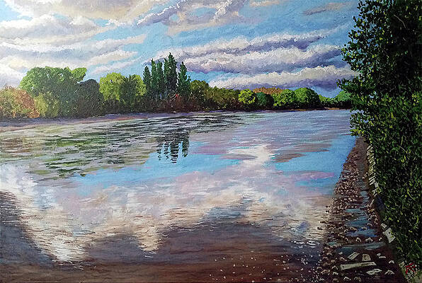 Wall Art featuring the painting The Thames From Bishops Park Fulham London UK by Francisco Gutierrez
