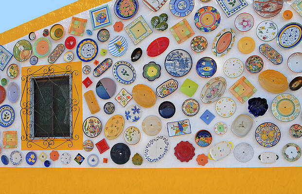 Summer Wall Art featuring the photograph The Wall With Ceramic Plates On The Building In Portugal #1 by Severija Kirilovaite