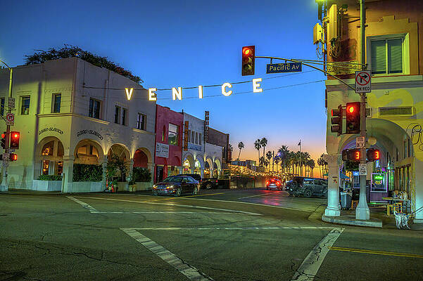 Wall Art featuring the photograph Venice Sign At Sunset In Venice Beach, California #1 by Miroslav Liska