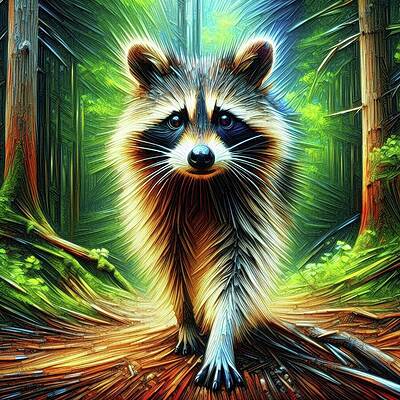 Vibrant Wall Art featuring the digital art Vibrant Raccoon Voyageur Of The Vale #1 by Don Northup