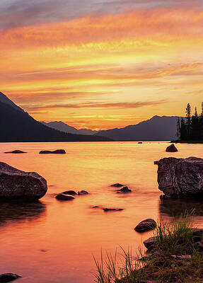 Serene Mountain Lake at Sunset Wall Art