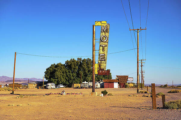 Vintage Wall Art featuring the photograph Vintage Motel Sign At Bagdad Cafe On Route 66 #1 by Miroslav Liska