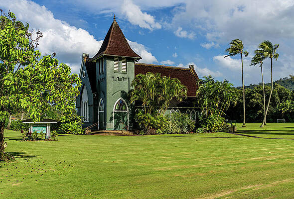 Wall Art featuring the photograph Waioli Huiia Church Stands In Hanalei, Kauai, With The Majestic  #1 by Steven Heap