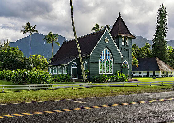 Wall Art featuring the photograph Waioli Huiia Church Stands In Hanalei, Kauai, With Waterfalls In #1 by Steven Heap