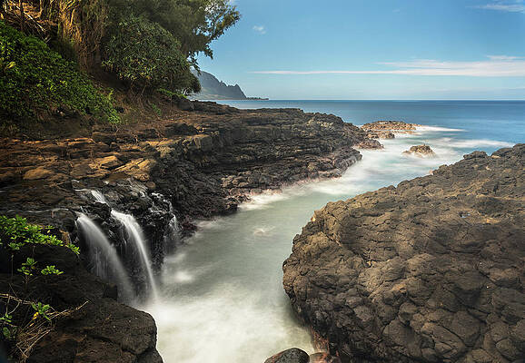 Hawaii Wall Art featuring the photograph Waterfall Near Queens Bath In Princeville Kauai #1 by Steven Heap