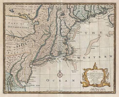 Vintage Drawing - 1747 New England Map by Dan Sproul