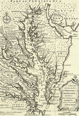 Vintage Drawing - 1755 Virginia Maryland Coast Map by Dan Sproul