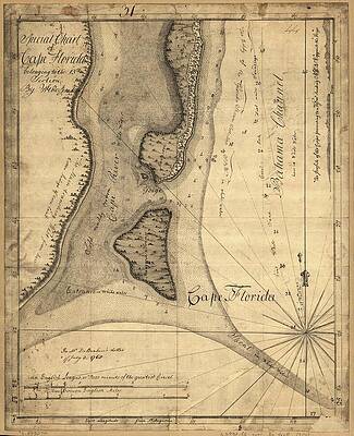 Vintage Drawing - 1765 Cape Florida Map by Dan Sproul