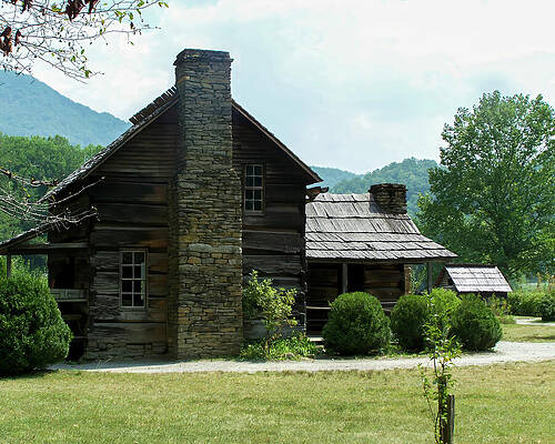 Wall Art featuring the photograph 1800s Log Farm Home In The Mountains by Flees Photos