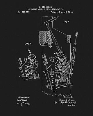 Vintage Drawing - 1894 Pianoforte Patent by Dan Sproul