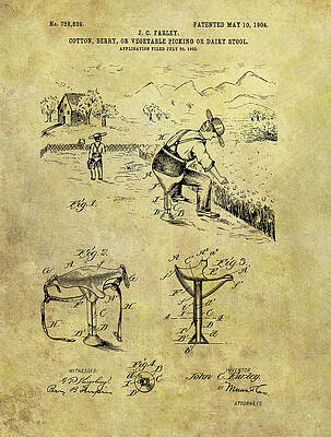 Vintage Drawing - 1904 Farm Stool Patent by Dan Sproul