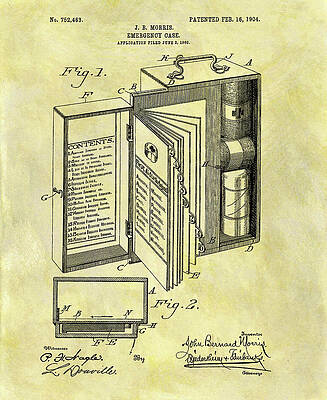 Vintage Drawing - 1904 First Aid Kit Patent by Dan Sproul