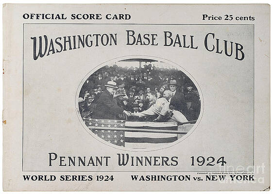 Historical Wall Art featuring the digital art 1924 World Series Program - Official Score Card by Antonios Valamontes