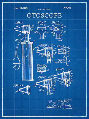 Vintage Drawing - 1927 Blueprint Otoscope Patent by Dan Sproul