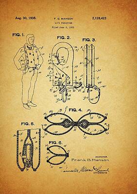 Vintage Drawing - 1938 Life Preserver Patent by Dan Sproul